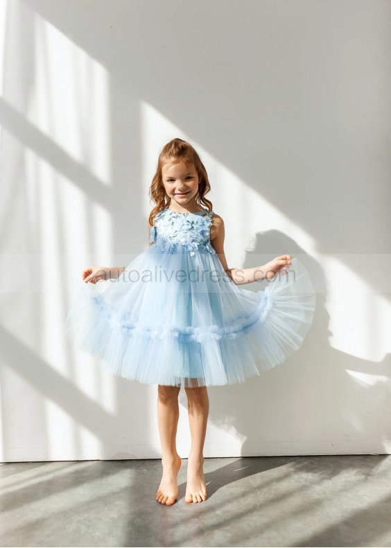 Blue Lace Tulle Flower Girl Dress Birthday Dress